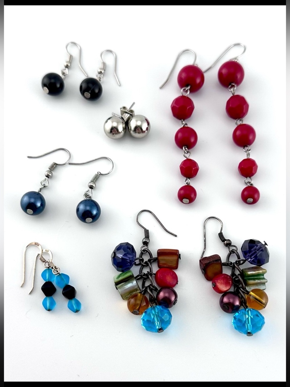 Vintage Boho Beaded Earring Lot Bundle Handcrafted Colorful Crystal Dangle Drop